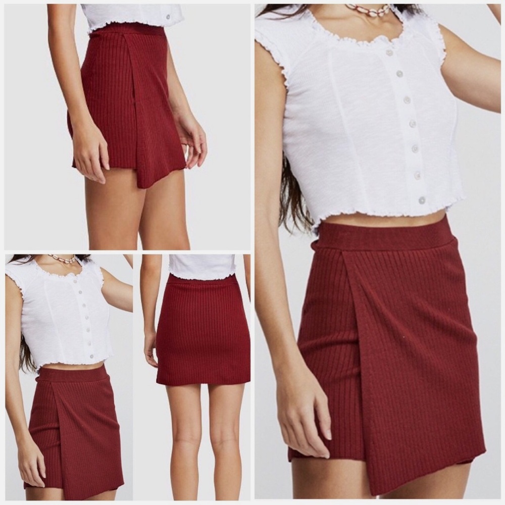 NWOT FREE PEOPLE KNIT MOD WRAP SKIRT - MIDI - SIZE SMALL - RED WINE